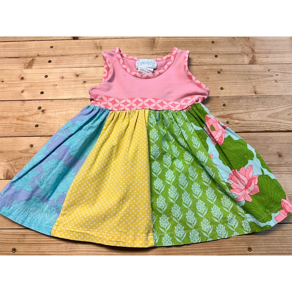 Serendipity Girls Dress XXS‎ (12-18M) Pink Floral Patchwork Sleeveless